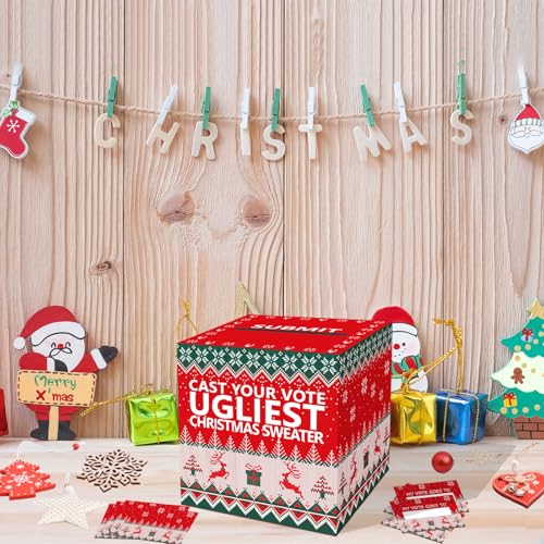 Christmas Ugly Sweater Contest Ballot Box Set with 50 Cards