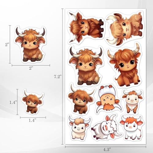 50 Pcs Cute Cow Vinyl Stickers for Water Bottles & Laptops