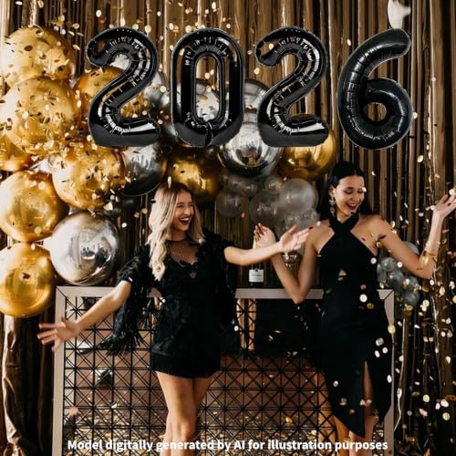 32-Inch Black 2026 Graduation & New Year Balloons - Mylar Decor