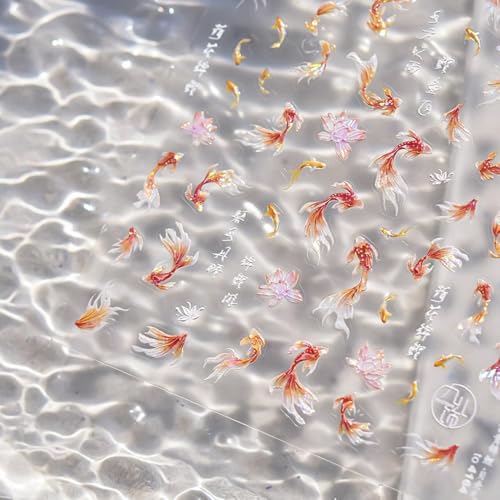 5D Embossed Goldfish Nail Stickers Sparkly Koi Fish Nail Art Decals
