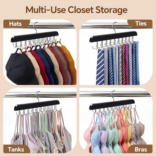 2 Pack Wooden Tie Rack and Belt Hanger with 40 Hooks