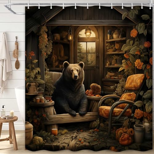 Boziqr Rustic Cabin Shower Curtain - Brown Animal Print, 70x70