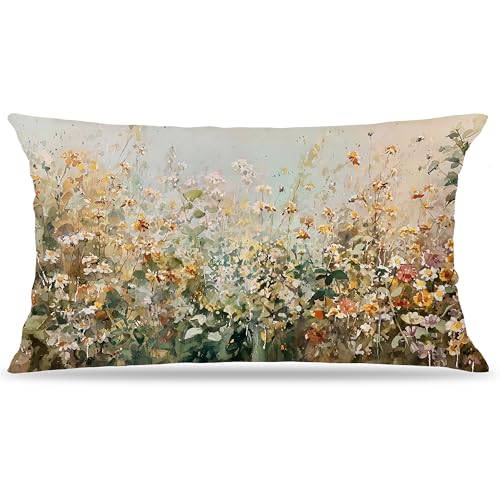 Wildflower Botanical Decorative Lumbar Throw Pillow Cover - Color-1 | 12x20 Cozy Flannelette