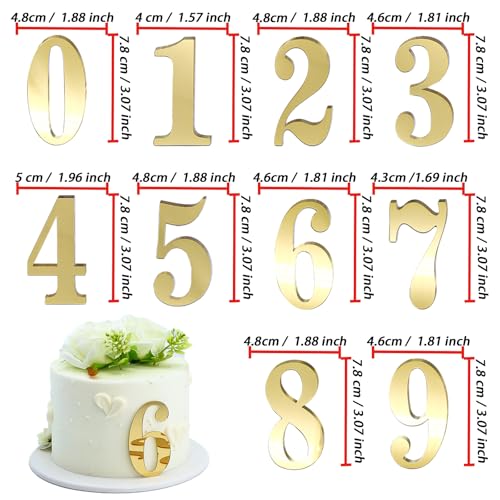 Gold Mirror Acrylic Number Cake Toppers - 20 Pieces for Celebrations