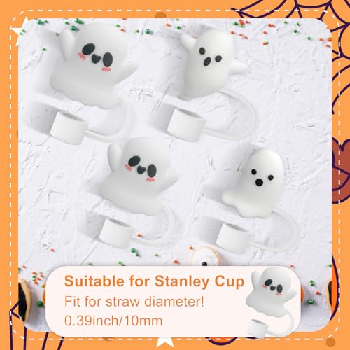Halloween Ghost Straw Topper for Stanley Cup - 4 Pack Silicone Covers