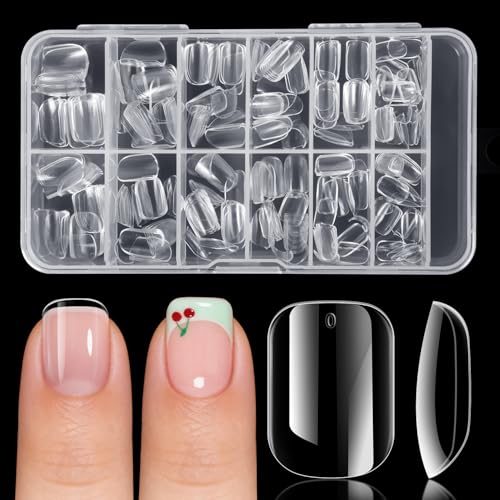 Ranrose Kids Clear Square Press on Nails - 420 Pcs Full Cover Fake Nail Tips for Girls 9-12 Years