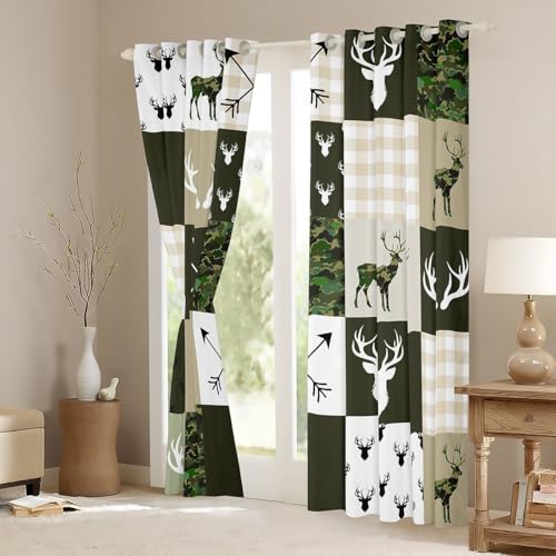 Camo Green Rustic Kids & Adults Grommet Window Curtains Set 38x54 Inches - Pack of 2