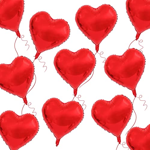 18-Inch Red Heart Mylar Balloons - 10pcs Foil Party Decorations