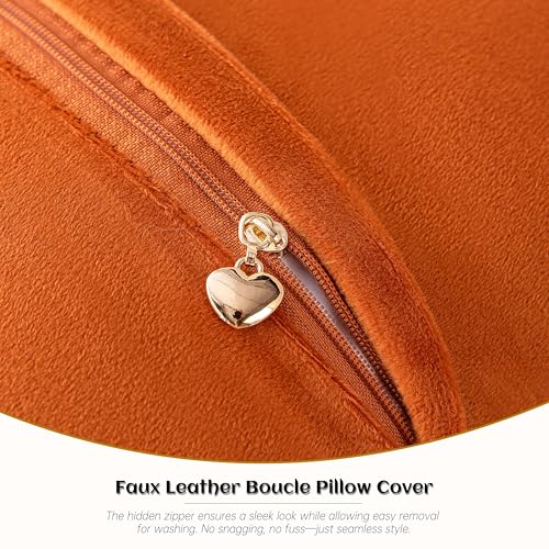 Pack of 2 Tobacco Boucle Pillow Covers 18x18 Inch - Soft Faux Leather Throw Pillows