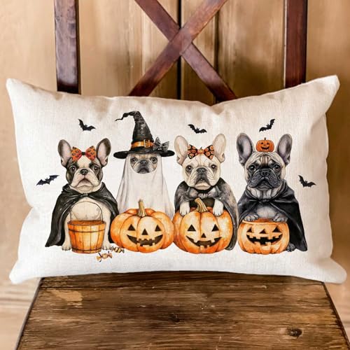 Halloween Bulldog Pillow Cover 12x20 Decorative Throw Cushion for Couch Sofa