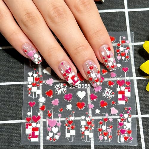 Valentine's Day 5D Nail Stickers - Red & Pink Heart Nail Decals