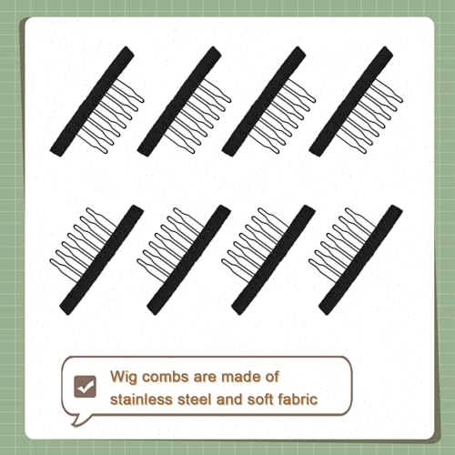 24 Pcs 7-Teeth Wig Combs Black - Secure Metal Wig Clips for Making Caps
