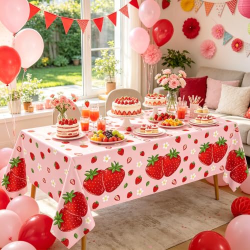 3-Pack Strawberry Tablecloths - Waterproof, 51x86 Inch for Parties