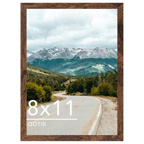 QOTIB 8x11 Picture Frame, Deep Brown Wood Frame for Wall or Tabletop