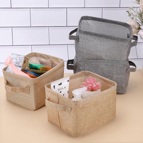 AARAINBOW Mini Canvas Storage Baskets with Handles - 3 Jute Cubes