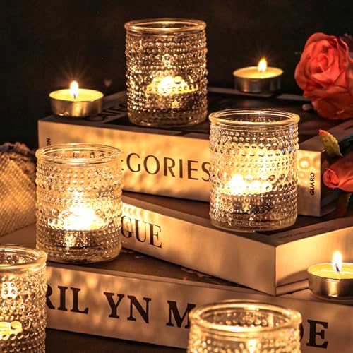 HOXHA 6 Pack Clear Glass Votive Candle Holders - Durable & Versatile