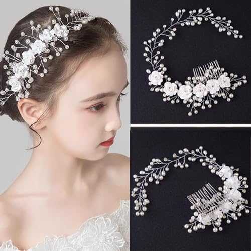 Pearl Flower Wedding Hair Comb White Bridal Side Hair Piece Accessories