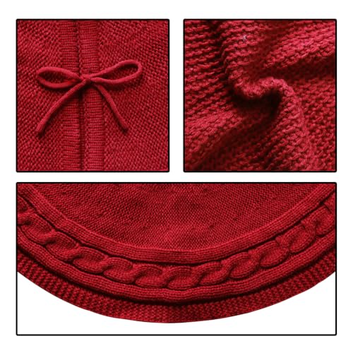 Knit Christmas Tree Skirt - Burgundy Cable Knit Rustic Holiday Decor 36 Inch