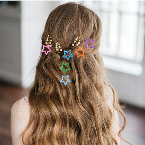 LIQWEI 50 Pcs Star Hair Clips - Colorful Metal Non-Slip Snap Barrettes for Women and Girls