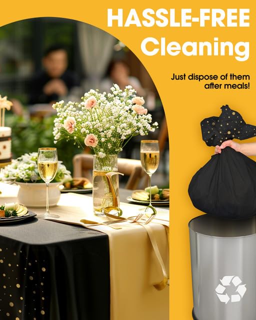 Niuara Black and Gold Tablecloth and Runner Set - 3+3 Pack for 6ft Tables