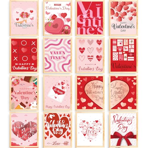 16 Pcs Valentine Wall Art Prints - Romantic Love Heart Posters, 8x10 Inch