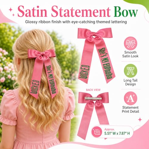 Pink Satin Glitter Hair Bow Clips 3-Pack Long Tail Barrettes