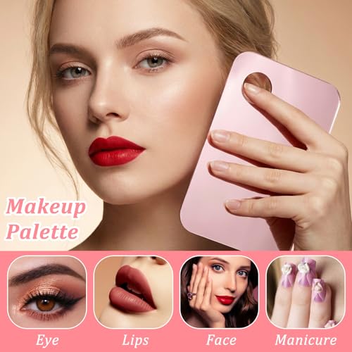 Makeup Mixing Palette and Spatula Set Clear Acrylic Cosmetic Tray (Pink)