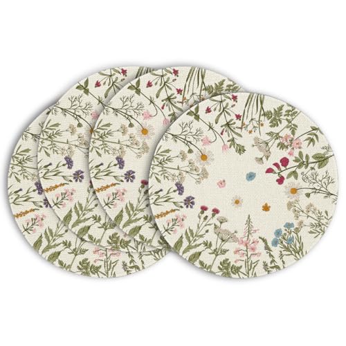 Artoid Mode Round Placemats Set of 4 - 14 Inch Spring Floral Design