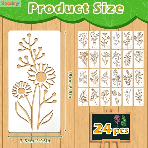 24-Piece Floral & Leaf Stencil Set - Reusable 2.9x5.9 Inch Templates for DIY Crafts