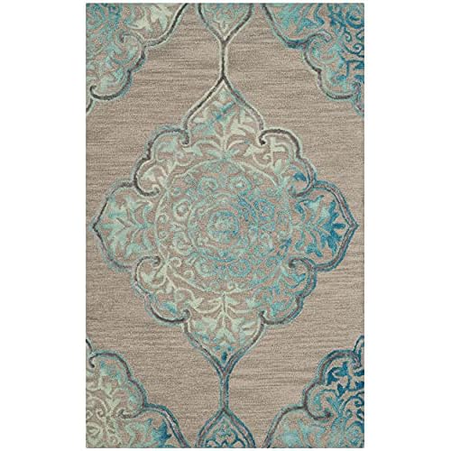 SAFAVIEH Dip Dye Collection 2' x 3' Grey / Turquoise DDY510C Handmade Medallion Premium Wool & Silk Accent Rug