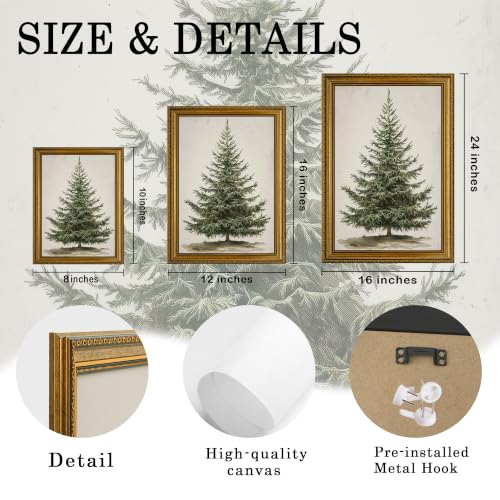 Christmas Tree Wall Art Canvas - Botanical Pine Framed Decor 16x24 Inch Variation of THIS listing