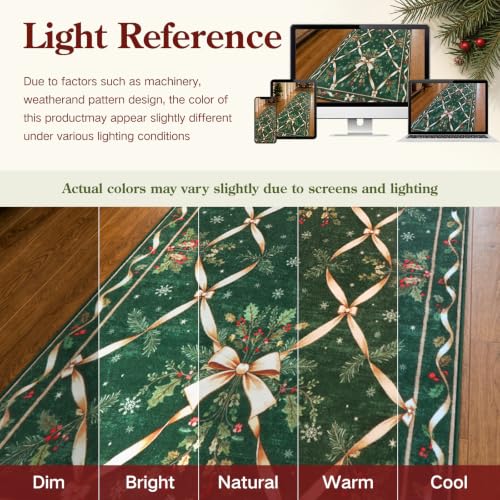 Evergreen Gold Christmas Runner Rug 2ft x 10ft Washable Non-Slip Holiday Decor