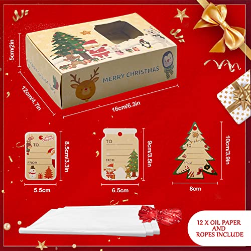 12 Pack Christmas Cookie Gift Boxes with Window and Ribbons - Small
