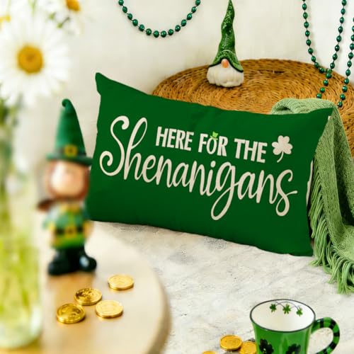 St. Patrick's Day Lumbar Pillow Cover 12x20 Shamrock Green Spring Couch Decor