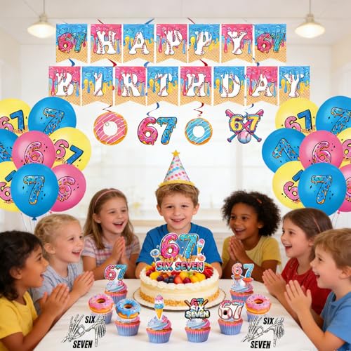 67 Meme Birthday Party Decorations Set with Banner, Toppers and Balloons
