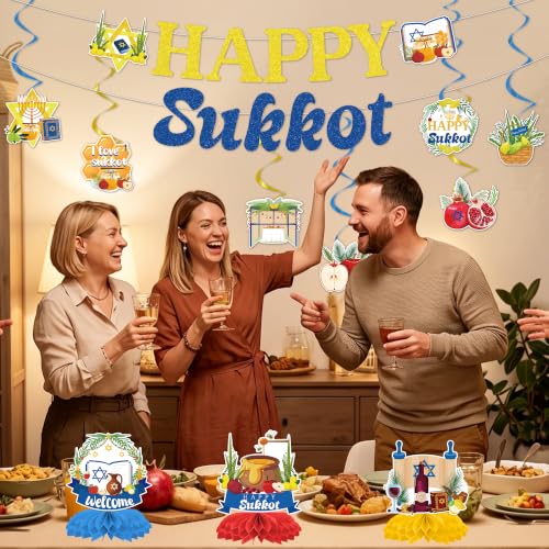 12-Piece Sukkot Party Decoration Set – Banners, Swirls & Honeycomb Centerpieces