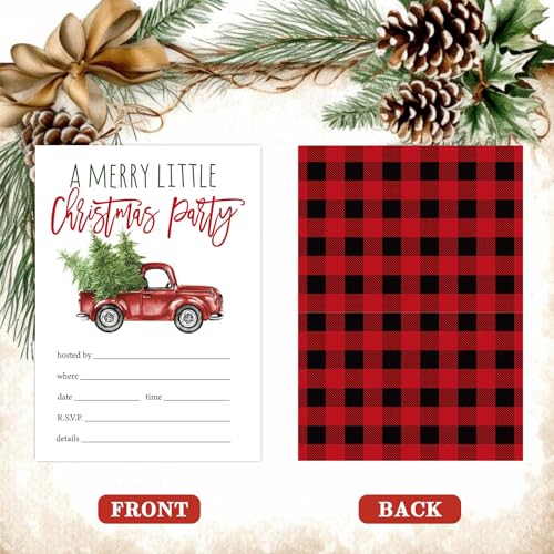 Christmas Invitation Cards Watercolor Red Truck Set with Envelopes