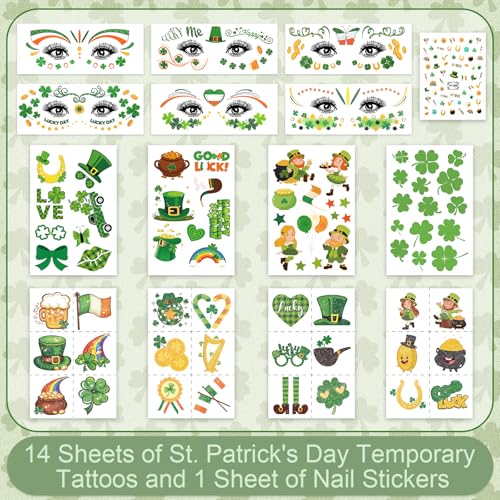 St. Patrick's Day Temporary Tattoos Kit & Nail Stickers - 138 PCS
