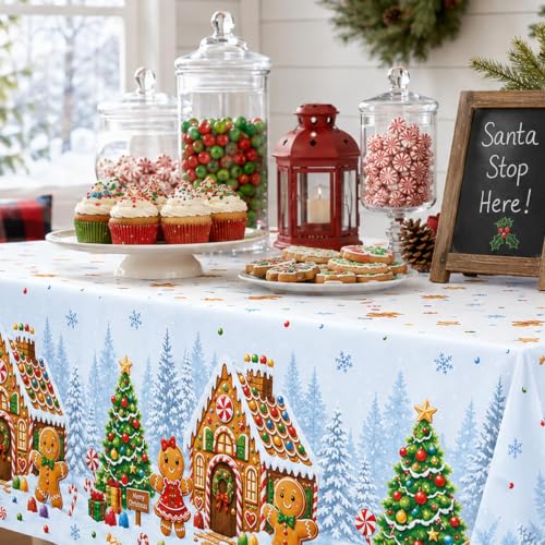 Christmas Gingerbread Tablecloths Set - Disposable Plastic Holiday Coverings