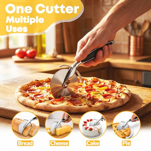 RUENVUE Black Stainless Steel Pizza Cutter Wheel with Finger Guard, Kitchen Slicer
