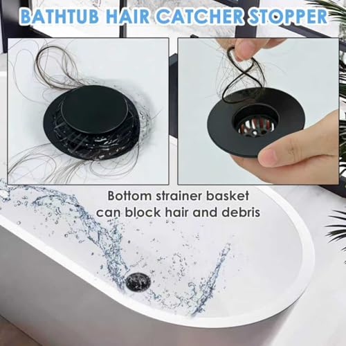 BAOLSLS Pop Up Bathtub Drain Stopper with Hair Catcher - Matte Black