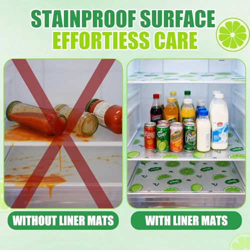 Seaped 8 Pcs Green Lemon Refrigerator & Drawer Liners - Washable, Non-Adhesive, Food-Grade EVA