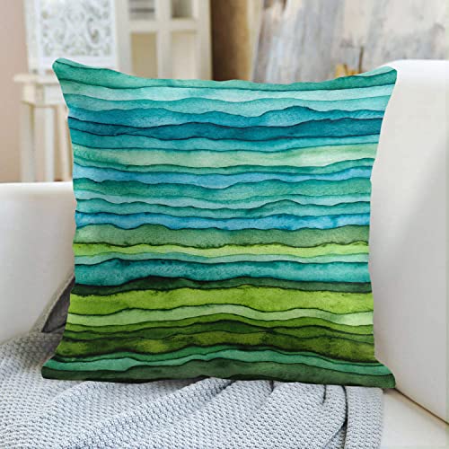 Golee Abstract Blue & Green Wave Throw Pillow Cover, 18x18 Inch Velvet