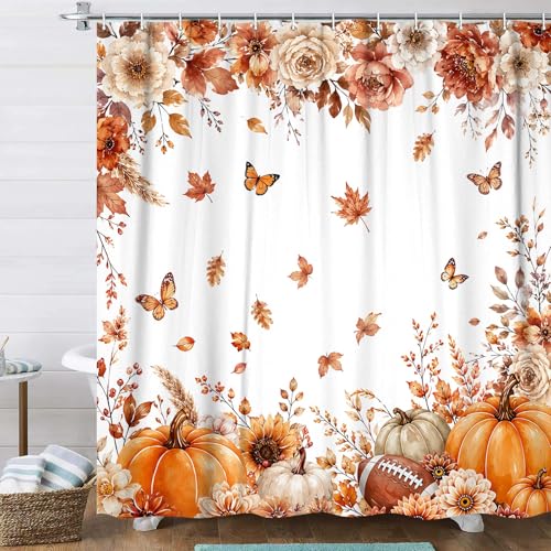 DYNH Autumn Pumpkin Shower Curtain - Waterproof Floral Design 72x72