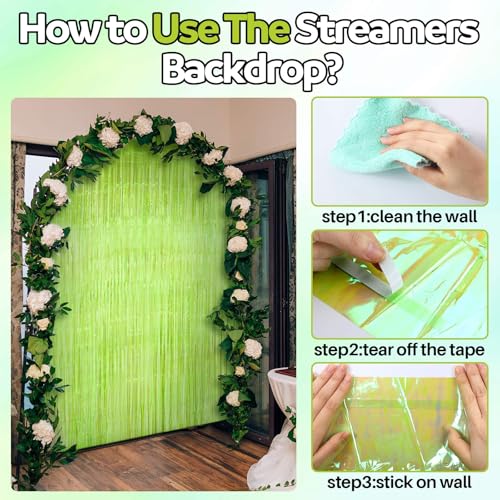 Lime Green Tinsel Backdrop Curtain - 3.28 x 8.2 ft Party Decoration