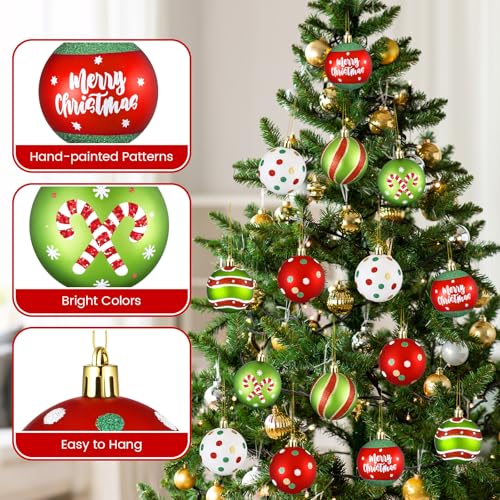 Christmas Tree Ornaments Set with Glittering Red and Green Balls and Bows - 48 Pieces