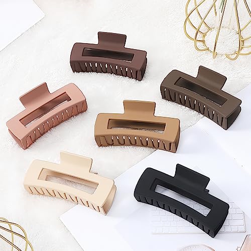 Sisiaipu 4-Inch Large Square Hair Claw Clips, 6-Pack Nonslip Acrylic Banana Jaw Clips for Thick Hair
