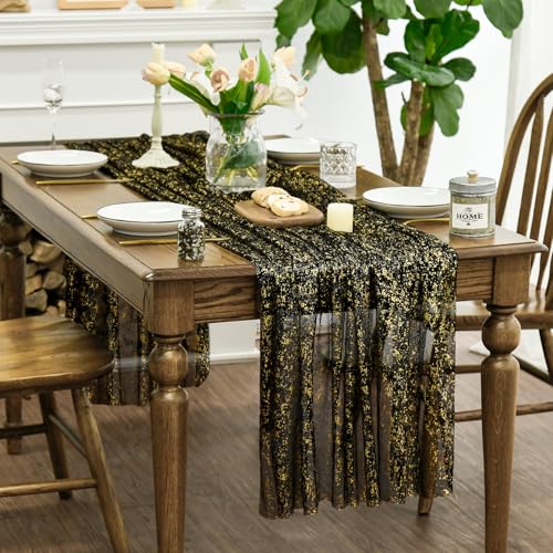 Horaldaily Black Gold Tablecloth 60x84 Inch for Weddings & Events