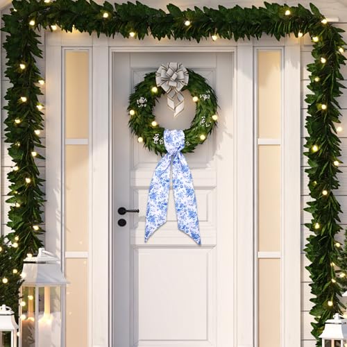 Chinoiserie Blue Flower Wreath Sashes - 2 Pcs Decor for Home & Parties