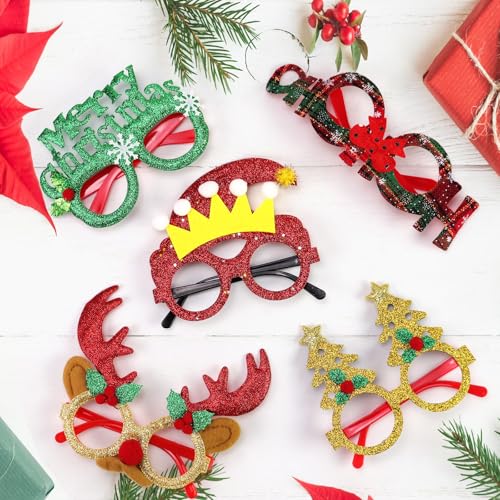 Christmas Glitter Glasses Frames Set - 36 Holiday Costume Props